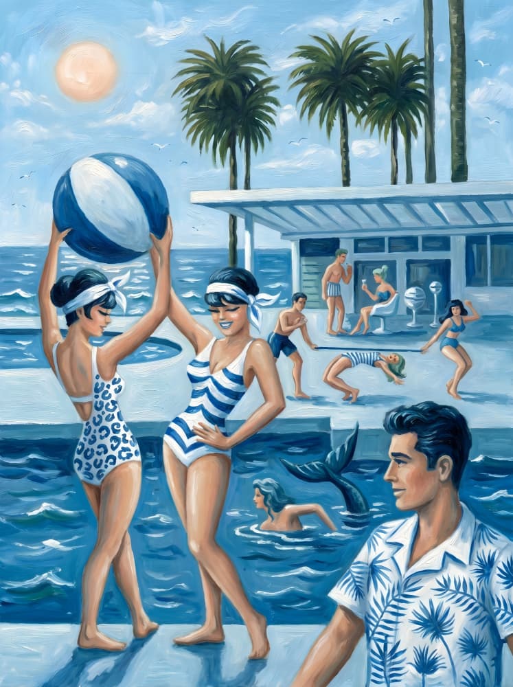 Retro Poolside Fun by HUGO — canvas wall art