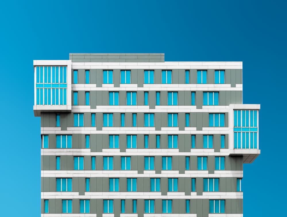 Modern Blue Building by Alfonso Novillo — canvas wall art
