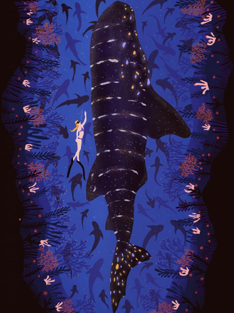 Diver and Whale Shark by Ceyda Alasar — canvas wall art