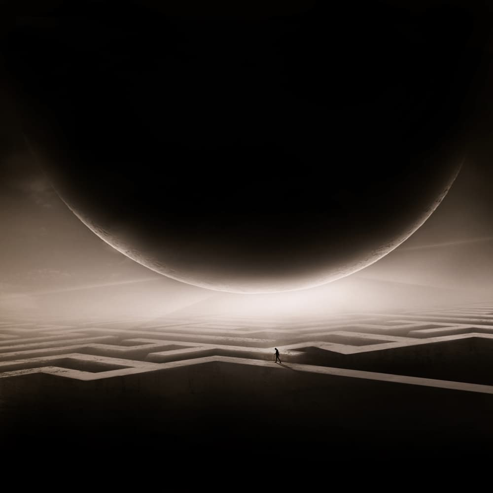 Eclipse Moon Maze Path by Hadi Malijani (Malenjani) — canvas wall art