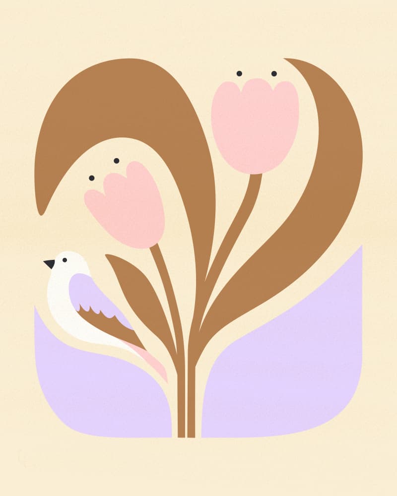 Sweet Pink Tulips and Bird by Artprink — canvas wall art