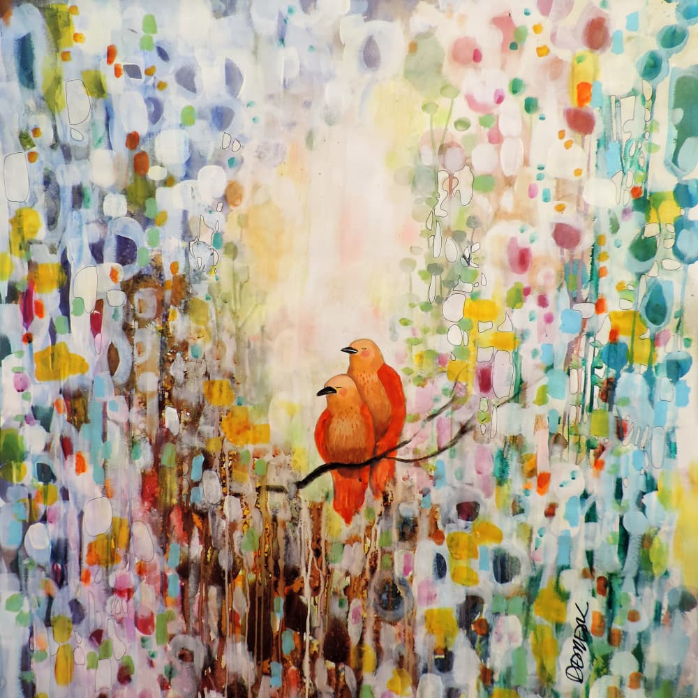 Love Birds in Bloom by Sylvie Demers — canvas wall art