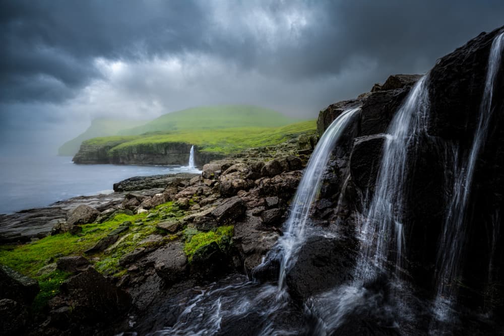 Misty Coastal Waterfalls by Ti Wang — canvas wall art