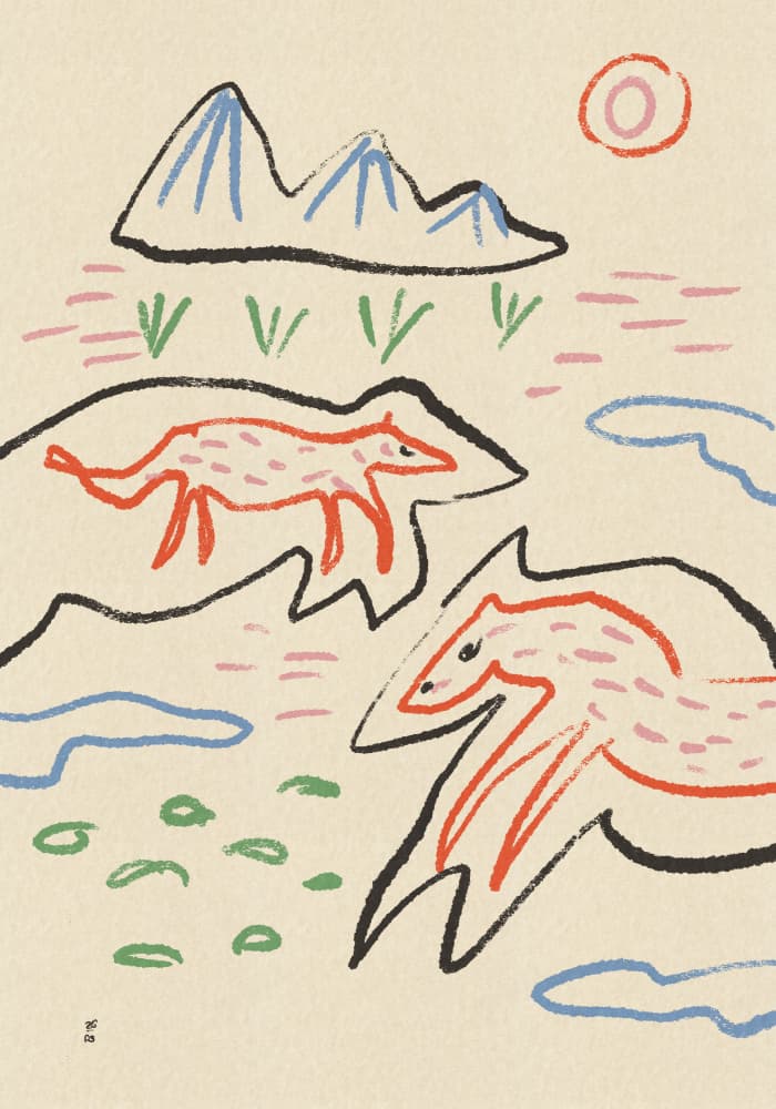 Whimsical Foxes Mountain Landscape by Raipa Studio — canvas wall art