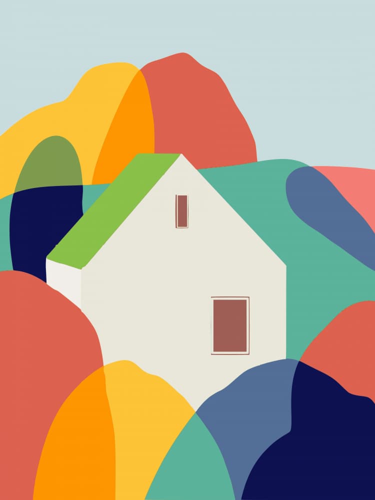 Colorful Hillside Home by Little Dean — canvas wall art