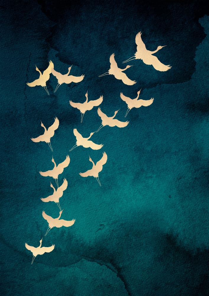 Graceful Golden Cranes by Aureous — canvas wall art