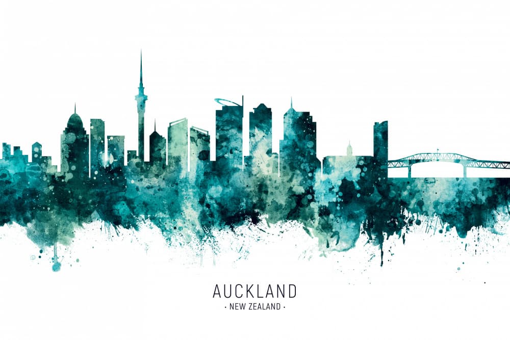 Auckland Watercolor Skyline by Michael Tompsett — canvas wall art