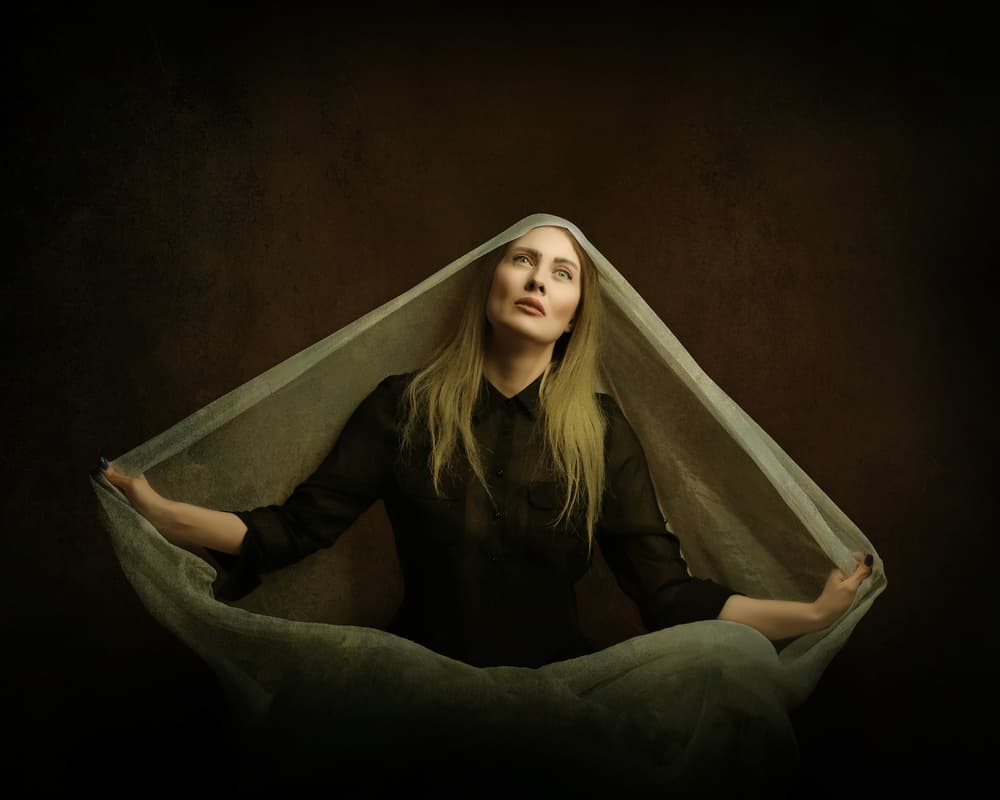 Pensive Veiled Woman by Moein Hasheminasab — canvas wall art