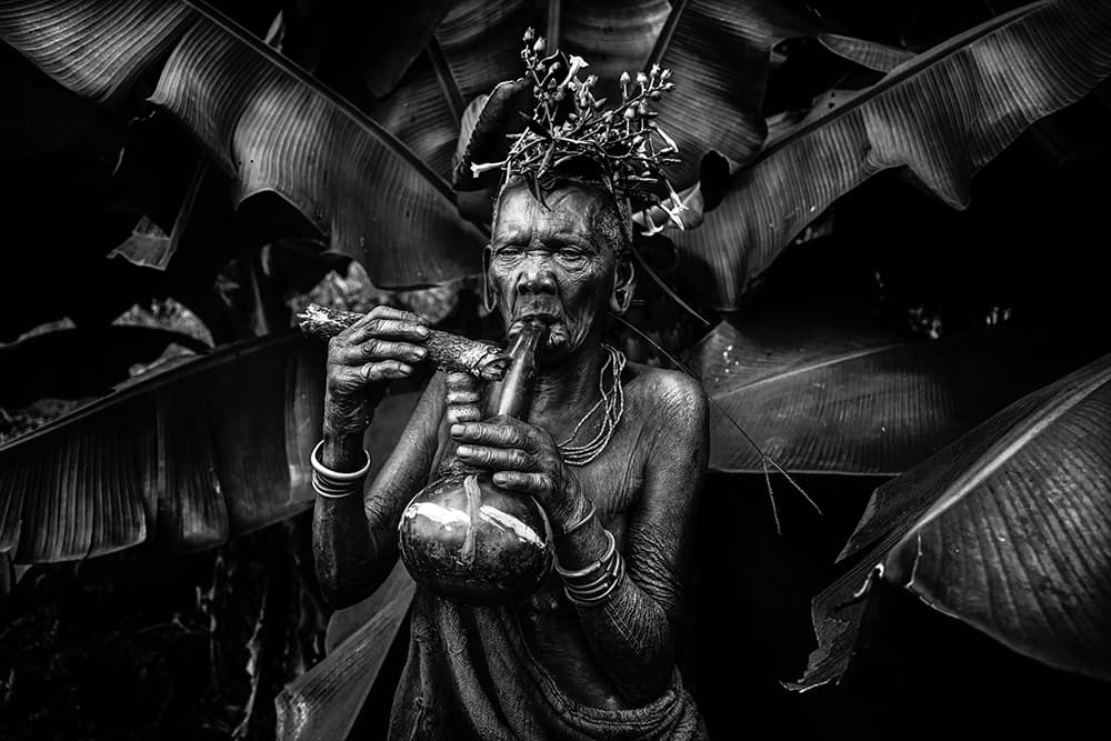Tribal Woman Smoking Pipe by Svetlin Yosifov — canvas wall art