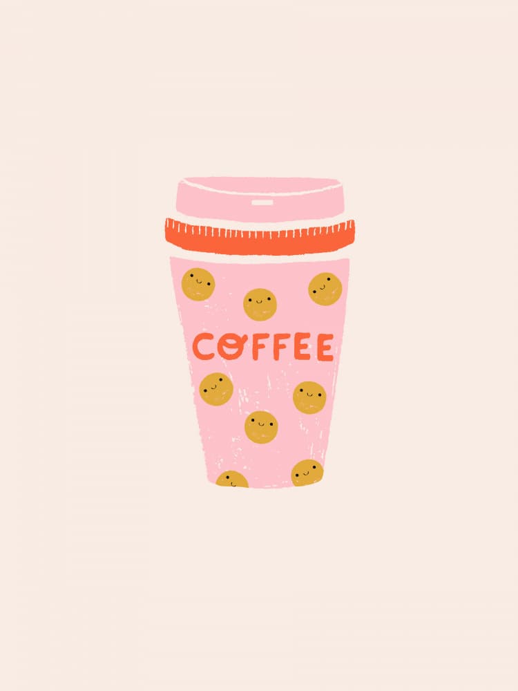 Happy Pink Coffee Cup by Aislinn Simmonds — canvas wall art