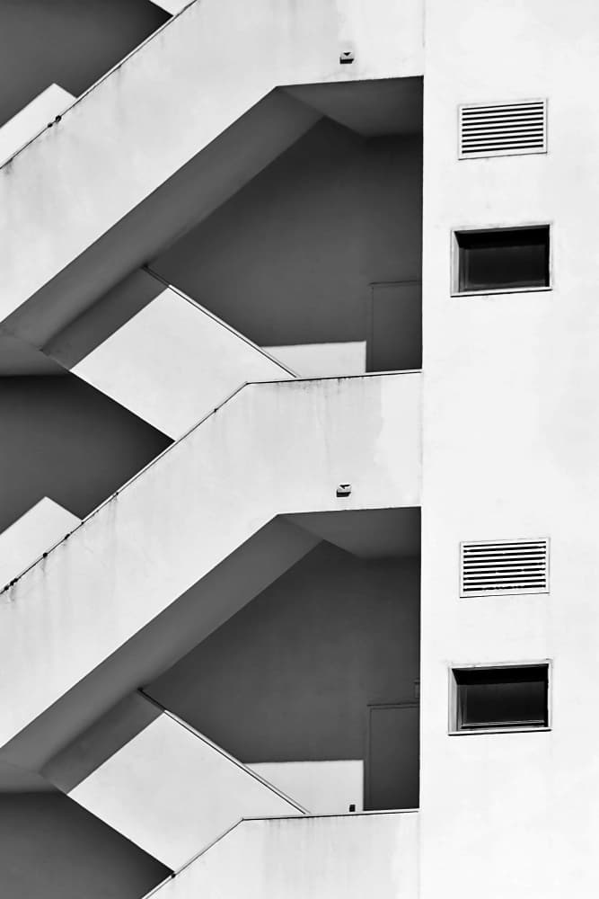 Geometric Staircase Architecture by Miguel Silva — canvas wall art