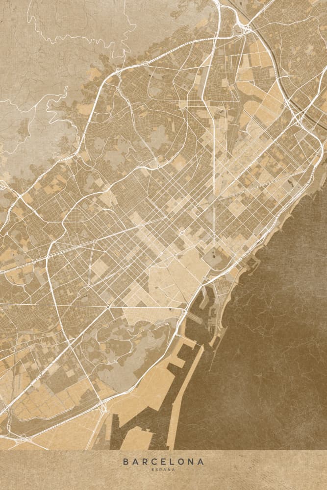 Golden Barcelona City Map by Rosana Laiz Blursbyai — canvas wall art