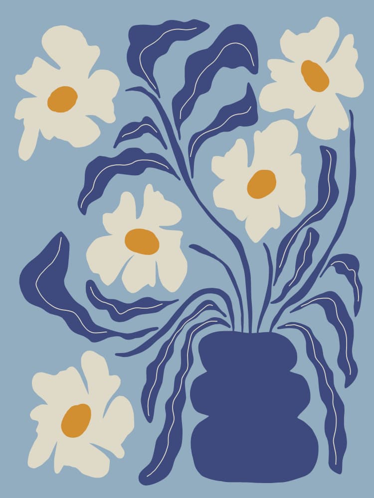 Blue Floral Vase by Miho Art Studio — canvas wall art