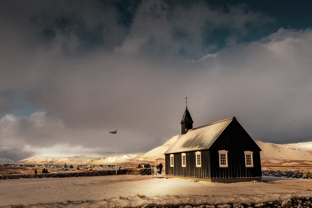 Winter Black Church Iceland by Zhang Dong — canvas wall art