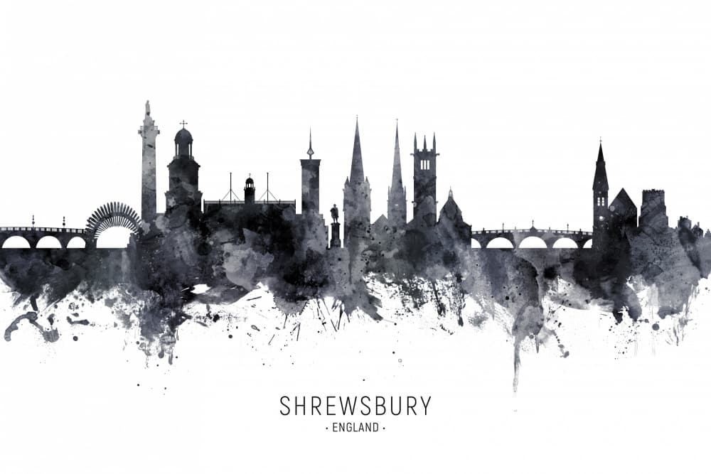Shrewsbury England Skyline by Michael Tompsett — canvas wall art