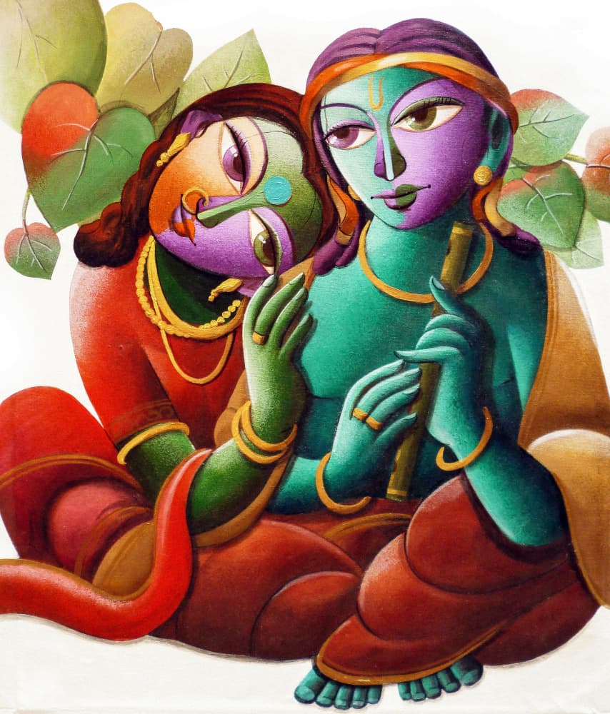 Krishna Radha Divine Love by Dhananjoy Mukherjee — canvas wall art