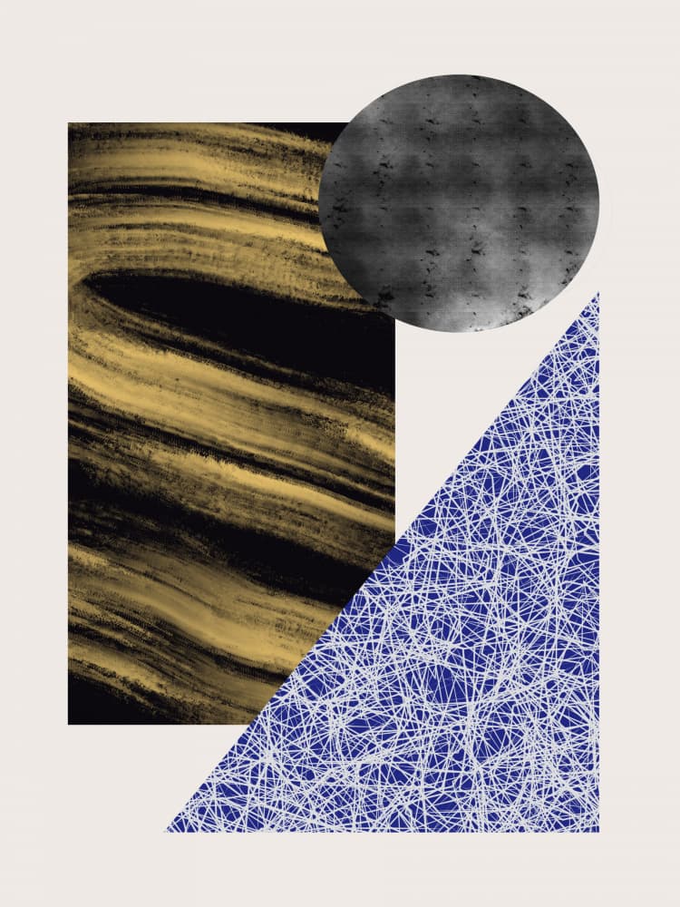 Modern Gold Blue Shapes by Little Dean — canvas wall art