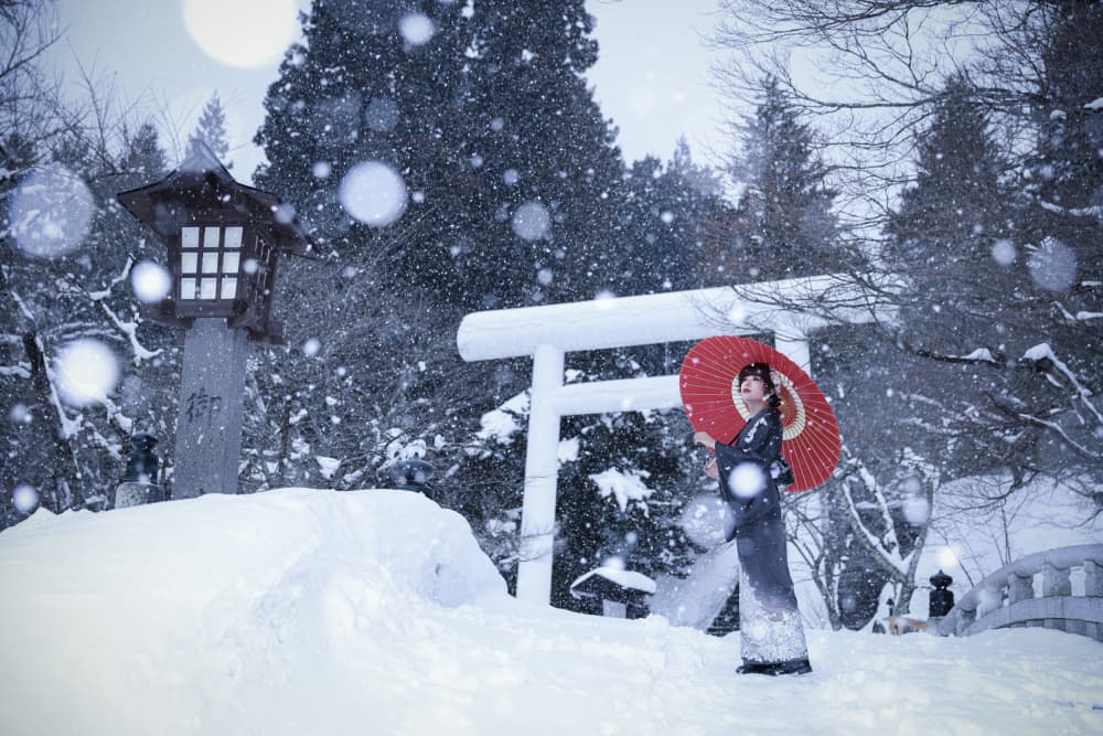 Winter shrine in japan by Tsutomu Sakamoto — canvas wall art