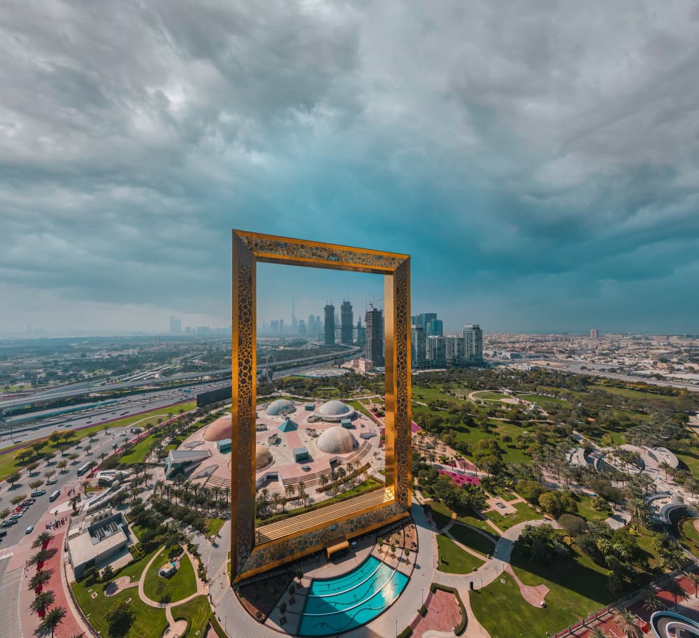 Golden Dubai Frame Skyline by Ahmed Aldaie — canvas wall art