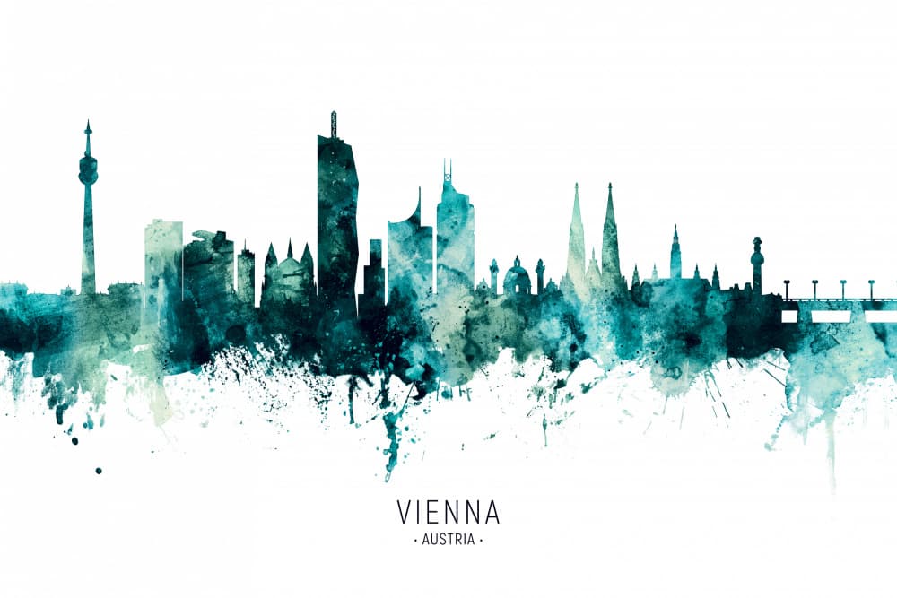 Watercolor Vienna Skyline by Michael Tompsett — canvas wall art