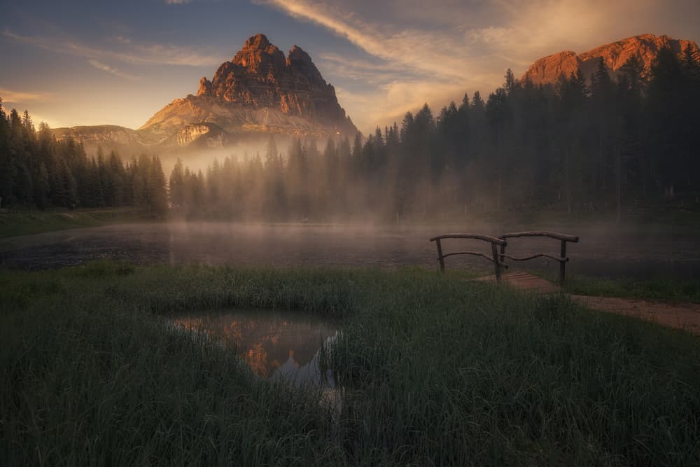 Sunrise Foggy Mountain Lake by David Martin Castan — canvas wall art