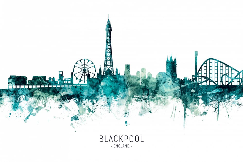 Blackpool Watercolor Skyline by Michael Tompsett — canvas wall art