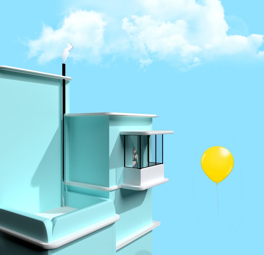 Building With Yellow Balloon by Michael Allmaier — canvas wall art