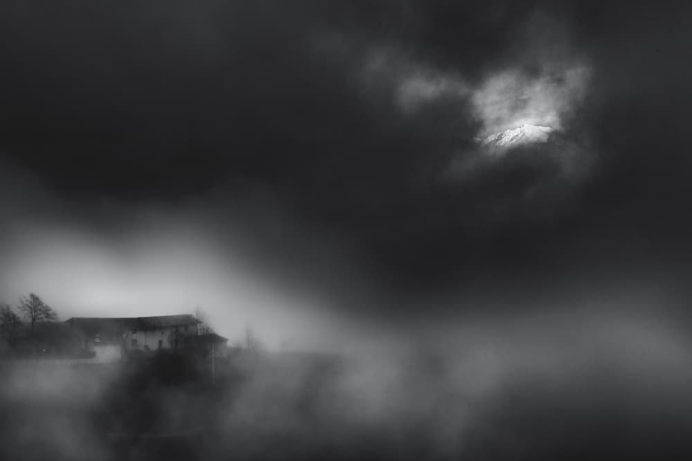 Misty Mountain House by Michel Manzoni — canvas wall art