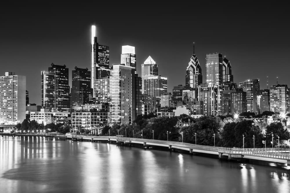 Philadelphia Night Skyline by Melanie Viola — canvas wall art