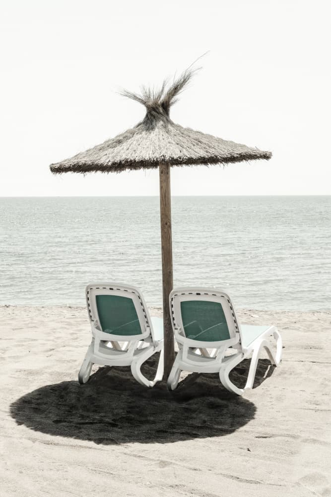 Relaxing Beach Chairs Umbrella by Pictufy Studio III — canvas wall art