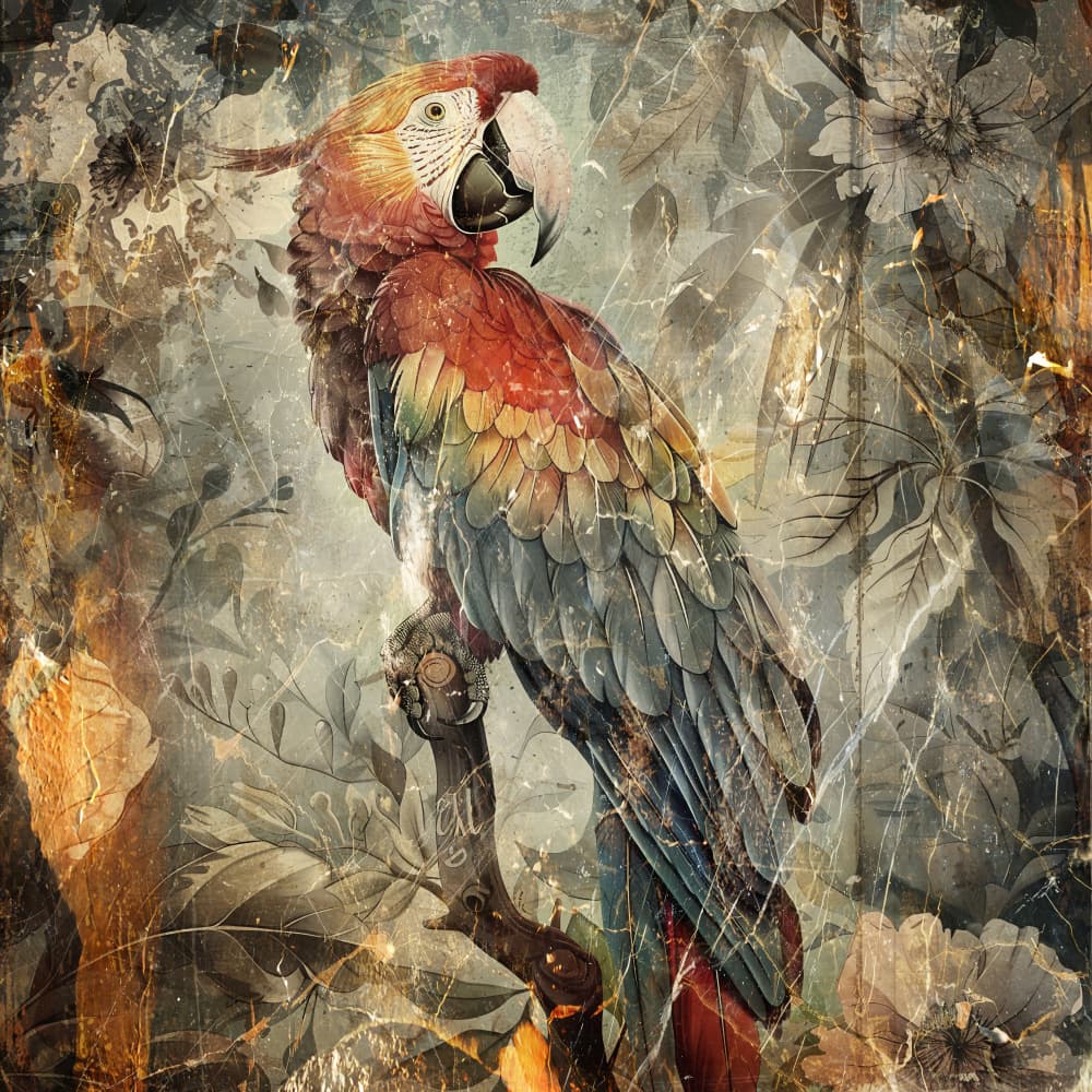 Vintage Tropical Macaw by Rafal Kulik — canvas wall art