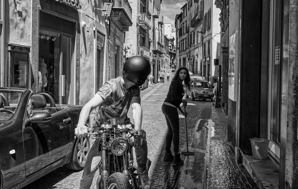 Motorcycle Street Life by Giuseppe Grimaldi — canvas wall art