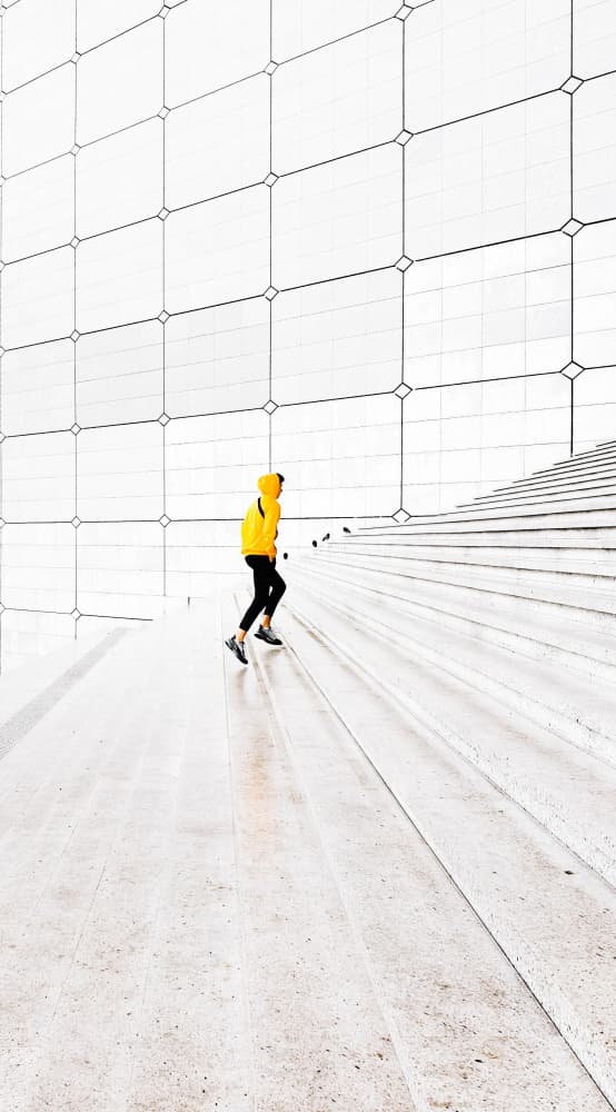 Yellow Hoodie Modern Ascent by Stephane Navailles — canvas wall art