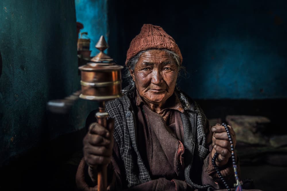 Spiritual Woman with Prayer Wheel by FATHI ALDARWISH — canvas wall art