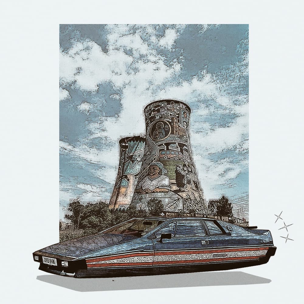 Painted Towers Hover Car by Mathabela Madiela — canvas wall art