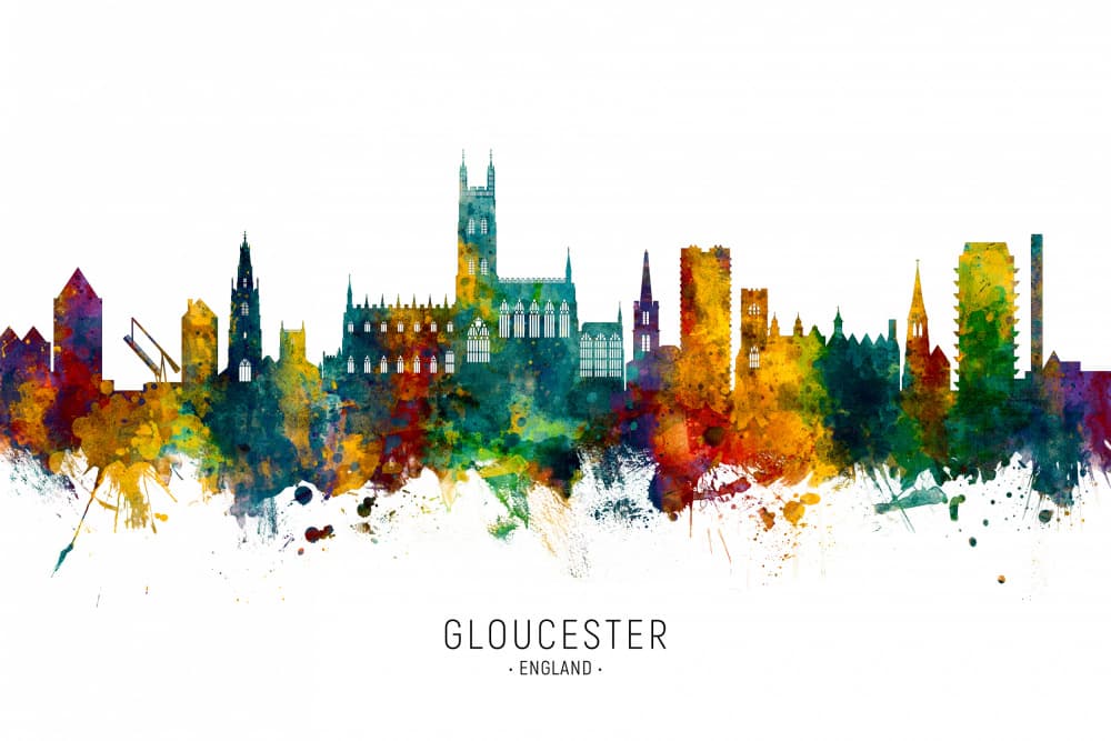 Gloucester England Skyline by Michael Tompsett — canvas wall art