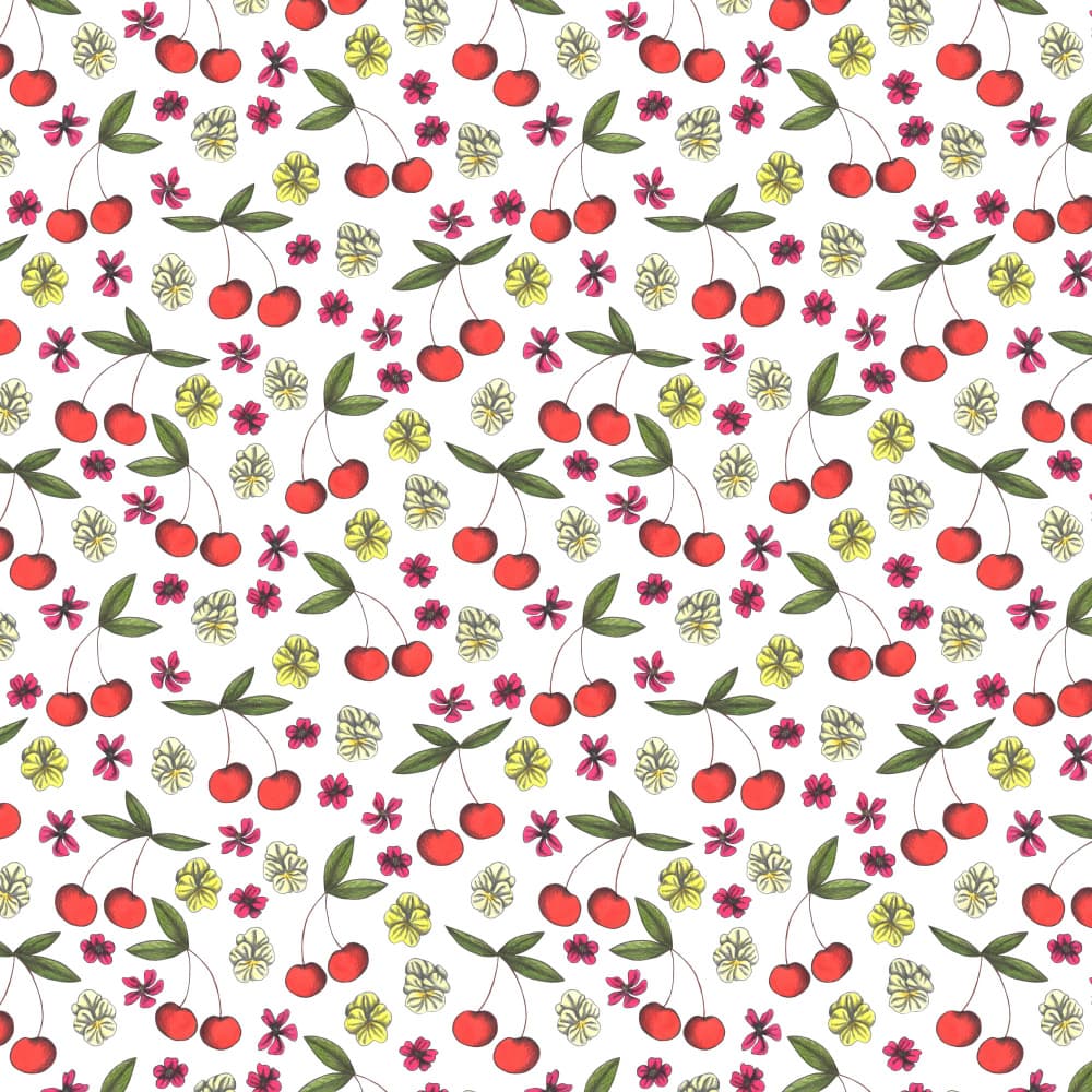 Bright Cherry Floral Pattern by Cecilia Battaini — canvas wall art