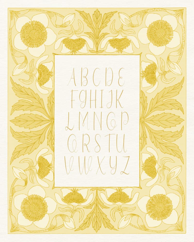 Golden Floral Alphabet by Wild Violets — canvas wall art