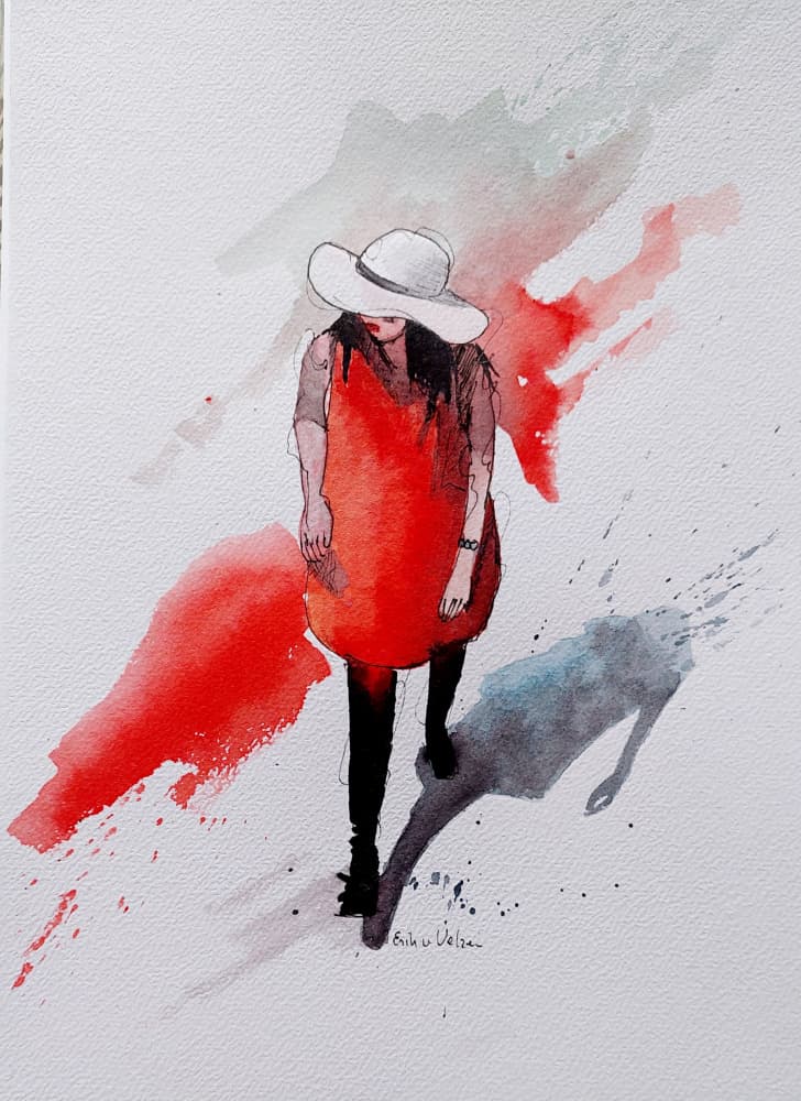 Red Dress Watercolor by Erik Van Velzen — canvas wall art
