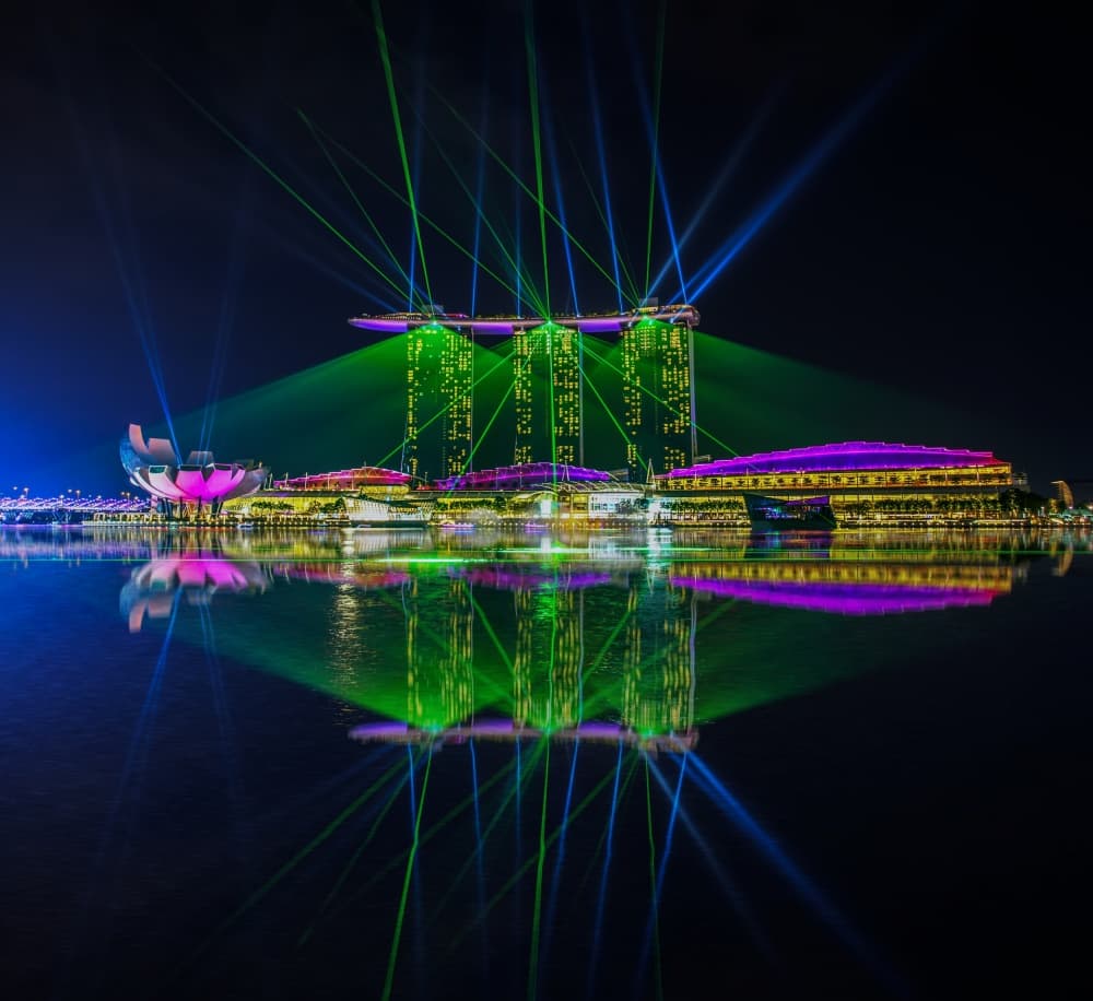 Singapore Night Lasers by Zexsen Xie — canvas wall art