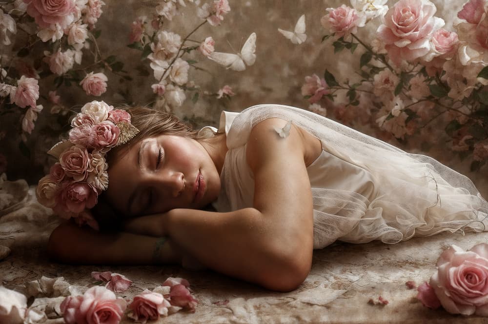 Peaceful Child in Roses by DDiArte — canvas wall art