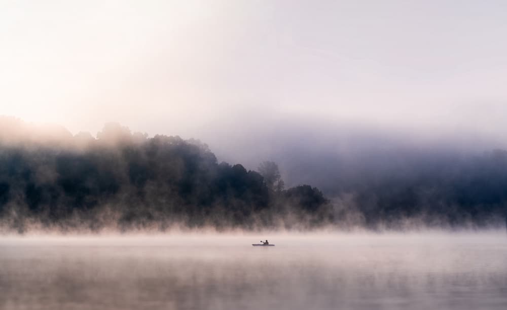Misty Lake Solitude by Rae Zhang — canvas wall art