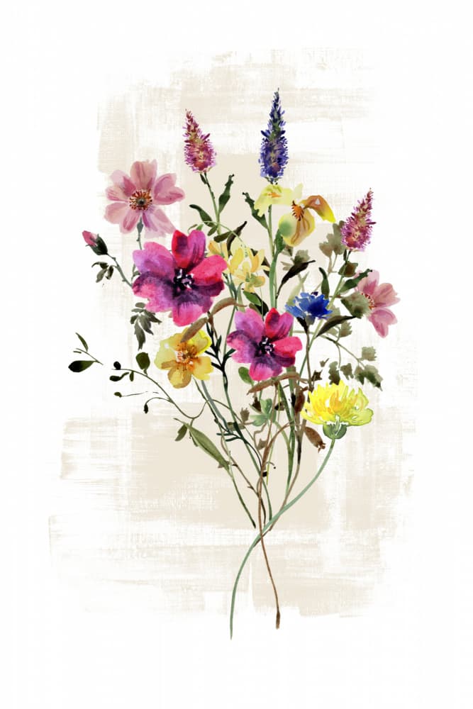 Vibrant Watercolor Wildflowers by Sally Ann Moss — canvas wall art