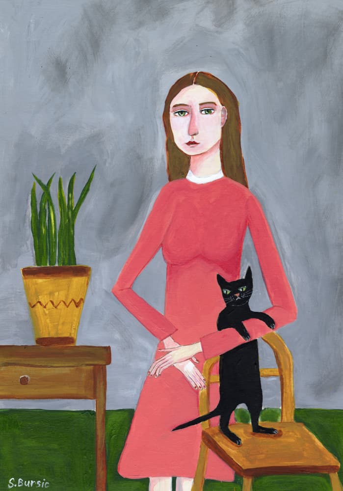 Woman and Her Black Cat by Sharyn Bursic — canvas wall art