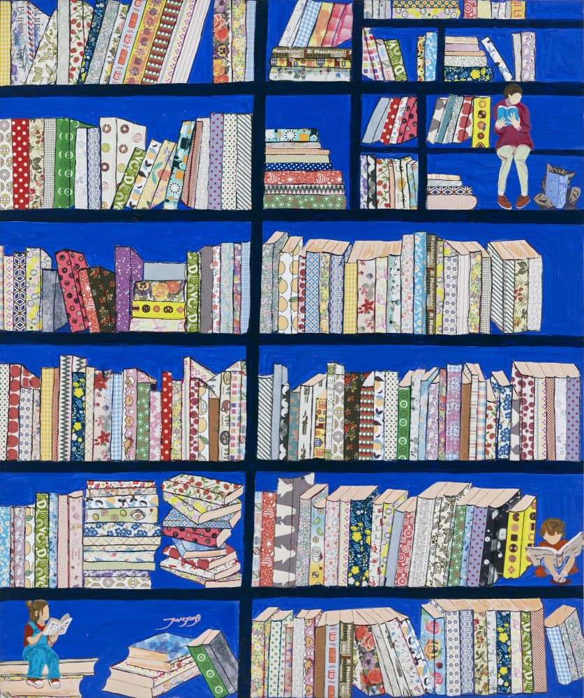 Vibrant Library Books by Jukyong Park — canvas wall art
