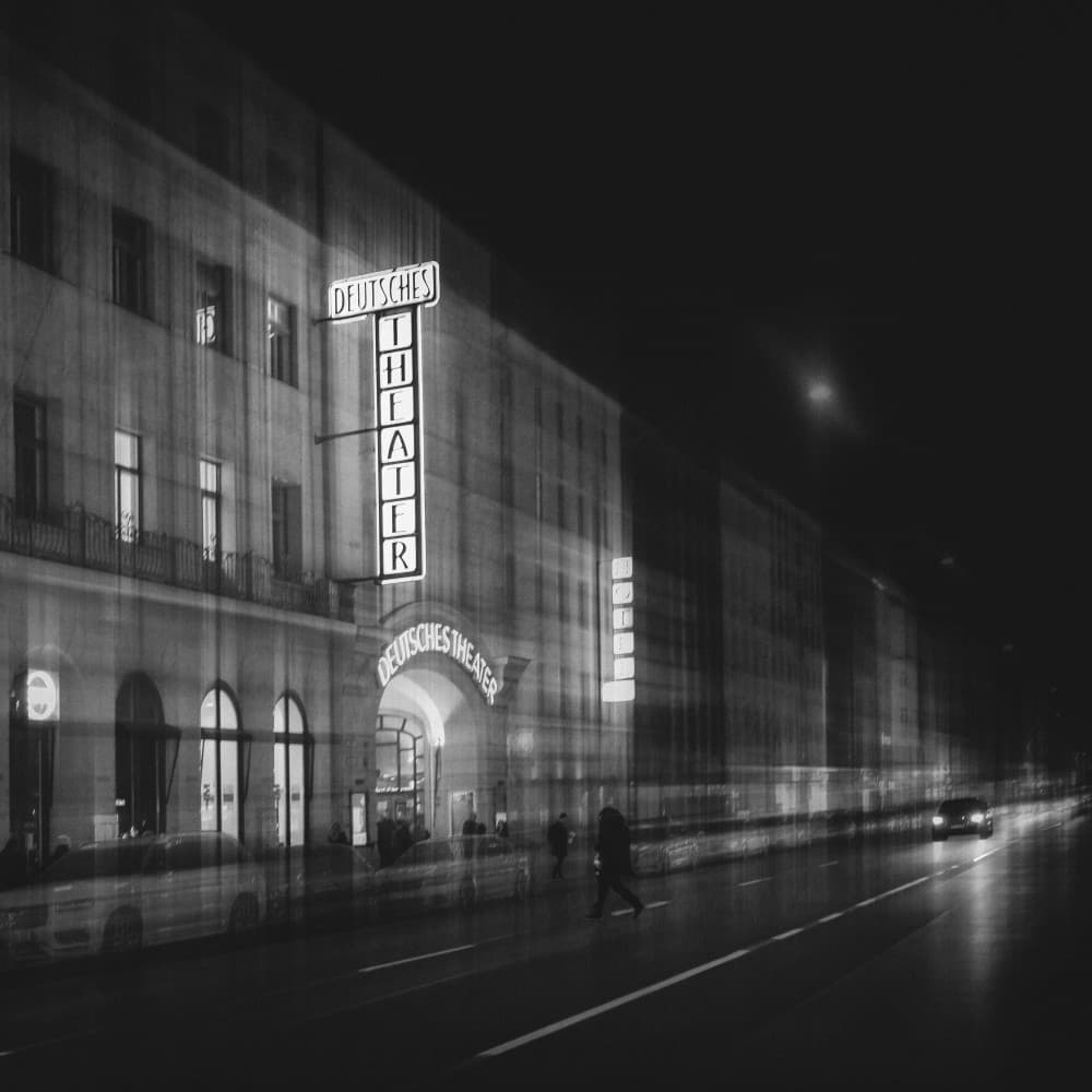 Night Street Theater by Roswitha Schleicher-Schwarz — canvas wall art