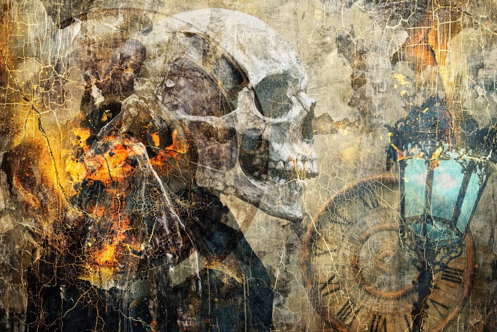 Ancient Skull Clock by Rafal Kulik — canvas wall art