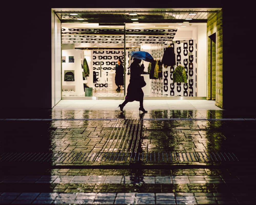 Rainy City Night Walk by HIDASAN — canvas wall art
