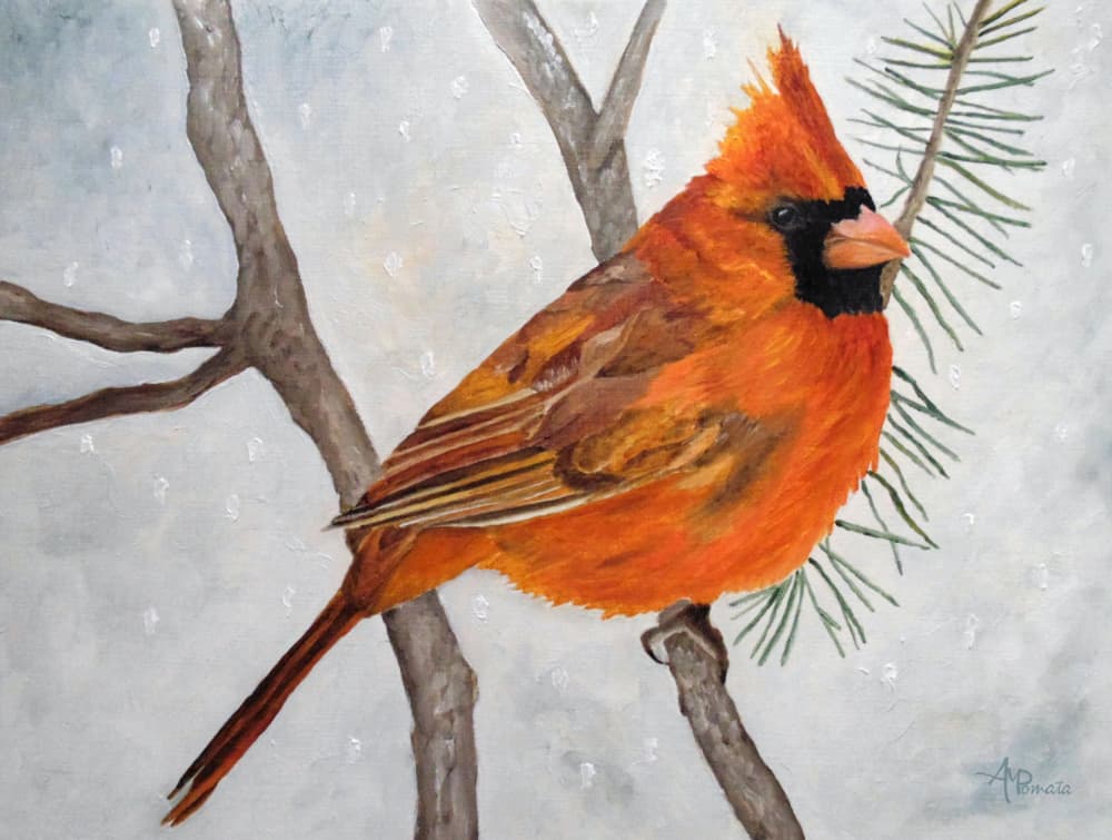 Snowy Red Cardinal by Angeles M. Pomata — canvas wall art