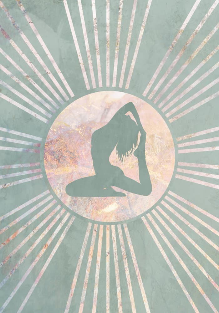 Peaceful Yoga Sunburst by Sarah Manovski — canvas wall art